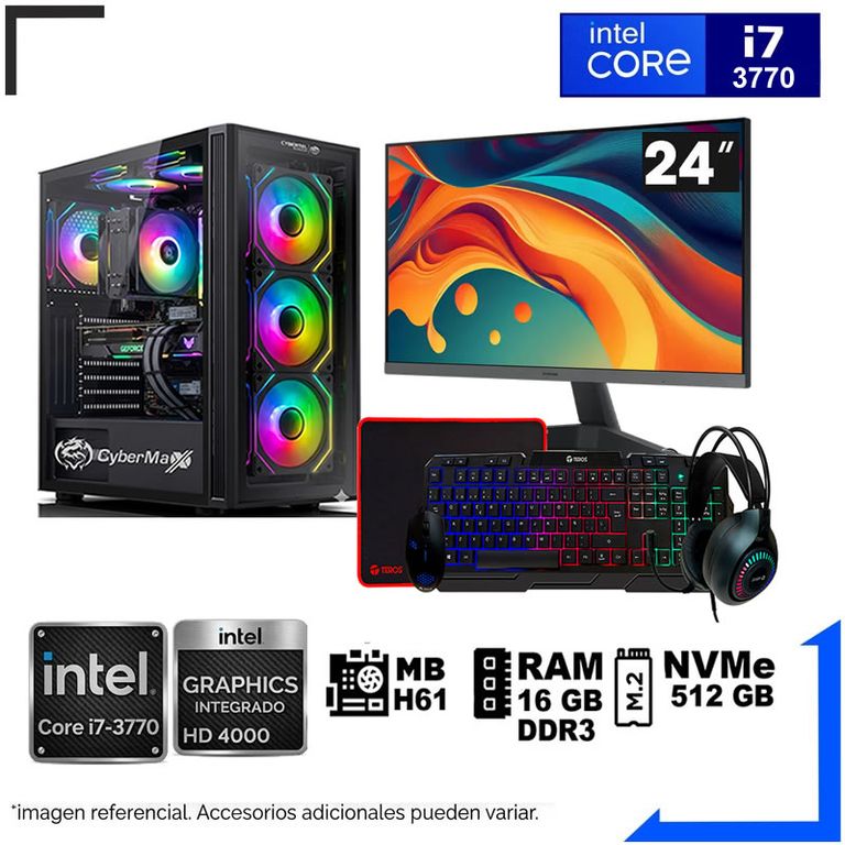 Computadora Pc Intel Core i7 3770 Monitor 24 fhd' RAM 16 GB SSD 500 GB