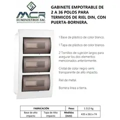 GENERICO - GABINETE EMP DE 2 A 36 POLOS PARA ITM DE RIEL DIN, CON PTA-BORNERA.
