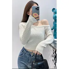 GENERICO - Chompa Off Shoulder con Cadena Material Hilo Importado