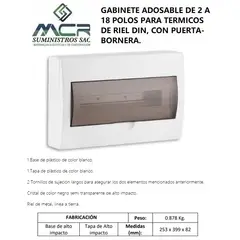 GENERICO - GABINETE ADOS DE 2 A 18 POLOS PARA ITEM DE RIEL DIN, CON PTA-BORNERA.