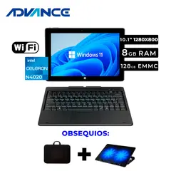 ADVANCE - Notebook 2 en 1 CN4058 10.1" Celeron 8GB RAM 128GB Pantalla táctil FUNDA + COOLER