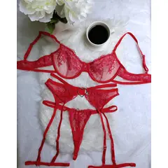 GENERICO - Set de Lencería rojo para mujer talla S - VALENTINA