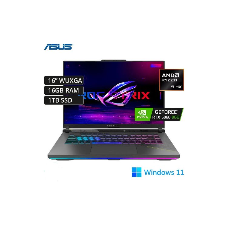 Laptop Gamer ROG Strix G16 16" WUXGA AMD Ryzen 9 9955HX 16GB RAM 1TB SSD RTX 5060 8GB Windows 11