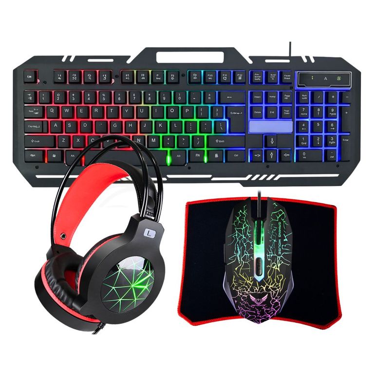 Kit Gamer 4 en 1 con Teclado, Mouse, Audífonos y Mousepad