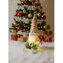 GENERICO - Gnomo Muñeco de Navidad Dorado con Trineo Blanco