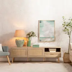 R&R MUEBLES - Mesa para TV con Ratán Hanna 160 cm Rovere