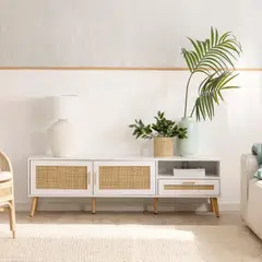 R&R MUEBLES - Mesa para TV con Ratán Hanna 160 cm Blanco