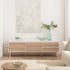 R&R MUEBLES - Mesa para TV Moderno Mirenico 160 cm BlancoDuna