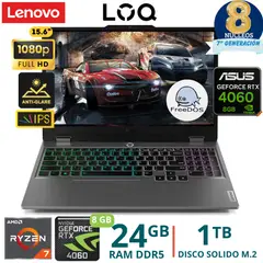 LENOVO - Laptop LOQ 15ARP9 AMD Ryzen 7 - 7435HS, 15,6" FHD, Ram 24GB, SSD 1TB,RTX 4060, FreeDos