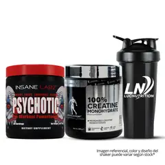 KEVIN LEVRONE - Creatina 300 G - 120 servicios + Psychotic Rojo 30 Serv Fruit Punch + Shaker
