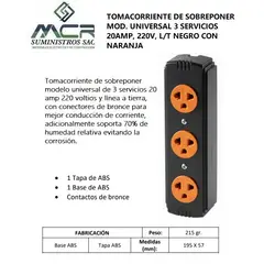 GENERICO - T.C DE SOB MOD UNIV, 3 SER, 20 AMP, L/T COLOR NEGRO CON NARANJA.