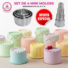 GENERICO - Set de 4 Mini Moldes Redondo S N°8,10,12,14 para Repostería