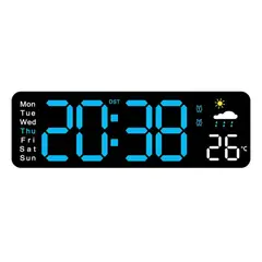 GENERICO - Reloj Digital de Pared 28cm con Temperatura Humedad y Control Remoto