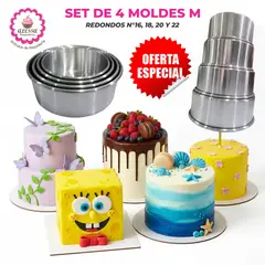 GENERICO - Set de 4 Moldes Redondo M N°16,18,20,22 para Repostería