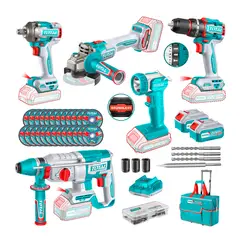 TOTAL TOOLS - Combo 5 Piezas Con 2 Bat. 4.0ah/1 Cargador +accesorios Total