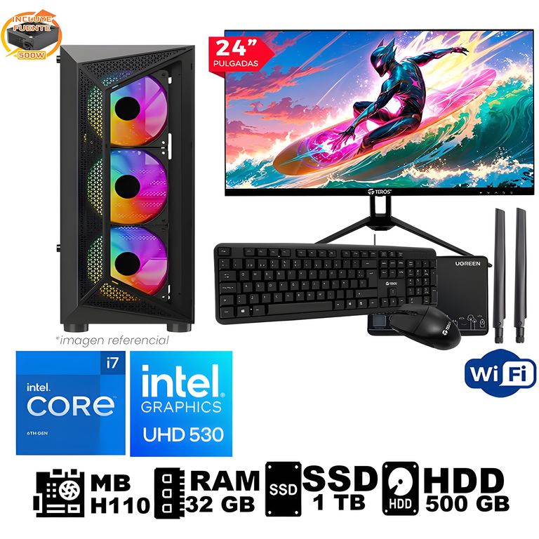 Computadora PC Intel Core™ i7 16GB Ram DDR4 SSD 1TB +HDD 500 GB Led 23.8 WIFI