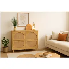 TU MESITA - Zapatera Boho con Ratán Kimberly Color Panela