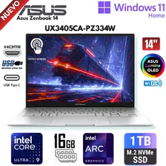 ASUS - Laptop Zenbook 14 UX3405CA-PZ334W 14" OLED Touch, Core Ultra 9-285H, Ram 16GB, SSD 1TB, Win 11