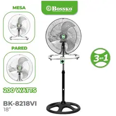BOSSKO - Ventilador BK 8218 200 Watts, 3 en 1 Color Aleatorio