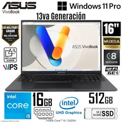ASUS - Laptop Vivobook X1605VA-MB1350 Intel Core i5-13420H 16GB RAM 512GB SSD 16" WUXGA Win 11 Pro