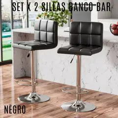 GENERICO - 2 SILLAS BANCO BAR OFICINA GIRATORIO PU NEGRO