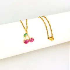 GENERICO - Collar de Acero con Dije de Cerezas