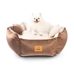 GENERICO - CAMA PREMIUM HEXAGONAL TALLA S - MARRÓN CON CREMA