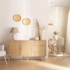 R&R MUEBLES - Aparador Moderno con Ratán Hanna 148 cm Rovere