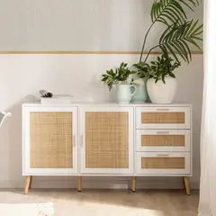R&R MUEBLES - Aparador Moderno con Ratán Hanna 148 cm Blanco
