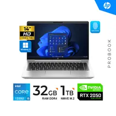 HP - LAPTOP PROBOOK 440 G10 14" HD CORE i5 1335U / 32GB DDR4 3200 / 1TBSSD / RTX 2050 4GB / WIN11H