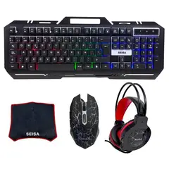 SEISA - Combo Gamer 4 en 1 Teclado Mouse Audifonos PadMouse RHB