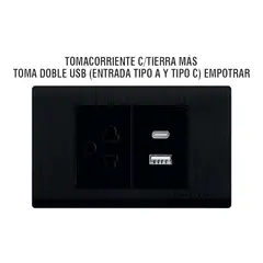 GENERICO - Tomacorriente CTierra Doble Toma USB A y C Empotrable - Platinium