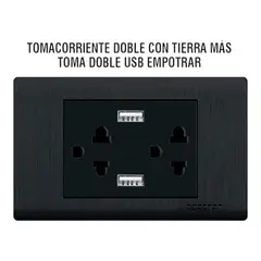 GENERICO - Tomacorriente Doble con Tierra y Doble Toma USB Empotrable - NEGRO
