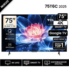 TCL - Televisor QLED 75 pulgadas Smart TV 75T6C 4K Google TV 2025