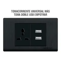 GENERICO - Tomacorriente Universal + Doble Toma USB Empotrable - Negro Mate