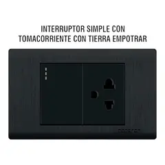 GENERICO - Interruptor Simple + Tomacorriente Con Tierra Empotrable - Negro Mate