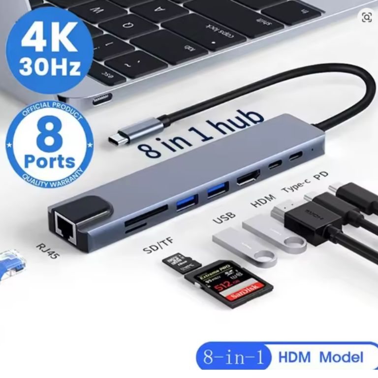 ADAPTADOR USB 8 EN 1 TIPO C 3 1 A 4K HDTV HUB CON LECTOR DE TARJETAS SD