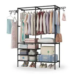 PENTHA - Ropero Armario Closet Perchero Organizador Ropa 2 Cuerpos Negro