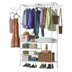 PENTHA - Ropero Armario Closet Perchero Organizador Ropa 2 Cuerpos Blanco