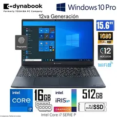 DYNABOOK - Laptop Tecra A 50K PML20U0N8021 Intel Corei7-1260P 16GB RAM 512GB SSD 15.6" FHD WIN 10 PRO