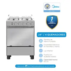MIDEA - COCINA DE PIE A GAS 4 HORNILLAS SILVER