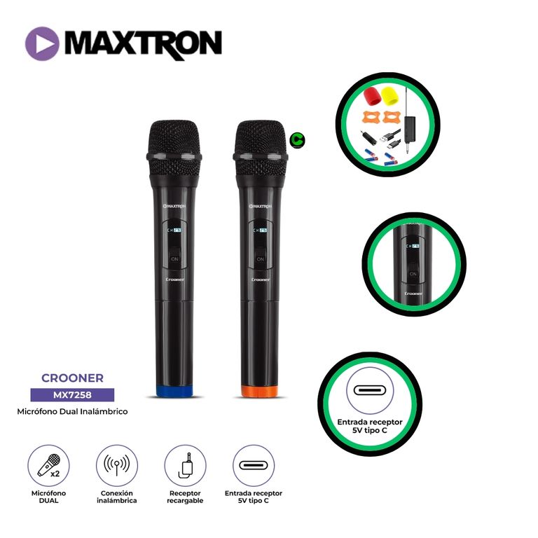 Micrófono Modelo MX7258 Profesional 2 Inalámbrico