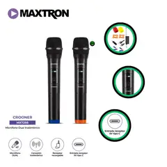 MAXTRON - Micrófono Modelo MX7258 Profesional 2 Inalámbrico