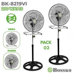 BOSSKO - Pack 02 unidades Ventilador BK 8219 Negro 200 Watts, 3 en 1