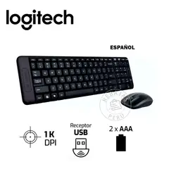 LOGITECH - Combo MK220 Teclado y Mouse Wireless USB Español Negro