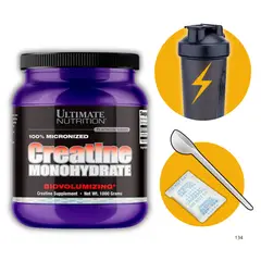 ULTIMATE NUTRITION - CREATINA DE 1KG CON CUCHARA MEDIDORA GEL ANTIHUMEDAD Y SHAKER - CREATINA MONOHIDRATADA Y MICRONIZADA