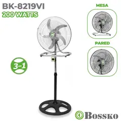 BOSSKO - Ventilador BK 8219VI 200 Watts, 3 en 1 Color Aleatorio