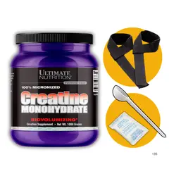 ULTIMATE NUTRITION - CREATINA DE 1KG CON CUCHARA MEDIDORA GEL ANTIHUMEDAD Y STRAPS - CREATINA MONOHIDRATADA Y MICRONIZADA