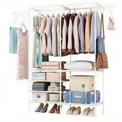 PENTHA - Organizador De Ropa Tipo Perchero Zapatera Armario Blanco