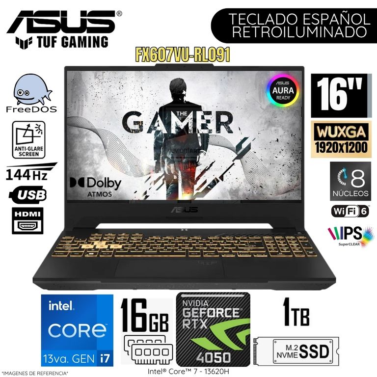 Laptop Tuf Gaming FX607VU-RL091 Inte Corei7-13620H 16GB RAM 1TB SSD RTX4050-6GB 16 PulgWUXGA